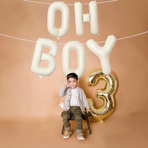 Large Beige Oh Boy Balloons, 40 Inch Cream White Sand OH BOY Balloon Letters with Ribbon, Neutral Ivory Alphabet Oh Boy Balloon for Baby Kid Boys Birthday Baby Shower Gender Reveal Party Decorations - Image 5