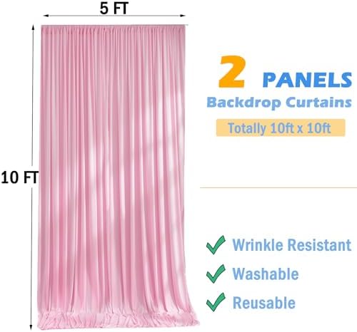 Wrinkle Free Pink Backdrop Curtain for Parties Background, Silky Photo Curtains Backdrop Drapes 2 Panels Back Drop Cloth for Wedding Birthday Photography Baby Shower Decor,10ftx10ft - Image 6
