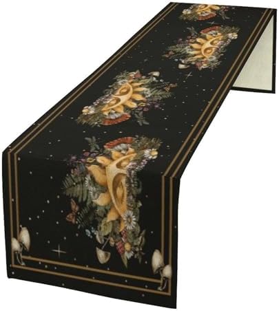 Sun Moon Moth Mushroom Table Runner Moon Phase Floral Seasonal Spring Autumn Gothic Tarot Dinner Runner for Farmhouse Party Holiday Home Kitchen Dining Table Decor 13"x70" by SHElifestyle