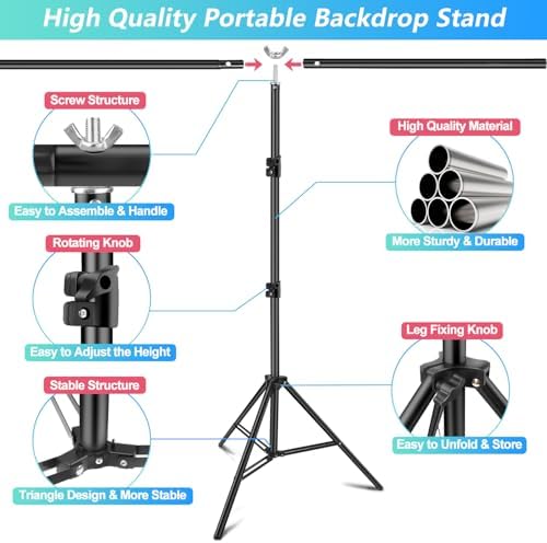 Green Screen Backdrop Kit with Stand, 5X6.5ft Portable Green Screen Backdrop with Stand kit, GreenScreen Background with Stand Carrying Bag Clamp for Streaming Video Zoom - Image 2