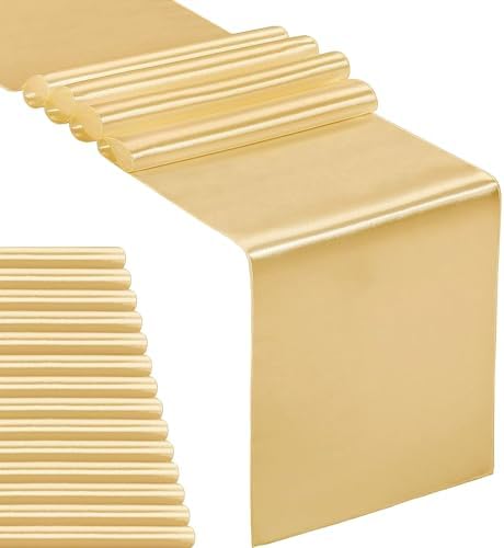 15-Pack Satin Table Runner Light Gold 12 x 108 inches Long, Table Runners for Wedding, Birthday Parties, Banquets Decorations（15 Pack, 12x108 Inch, Light Gold） by Hahuho