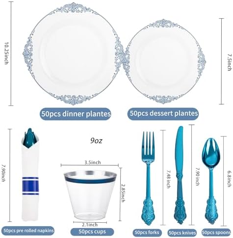 Hioasis 350pcs Clear Blue Plastic Plates 10.25" - Image 5