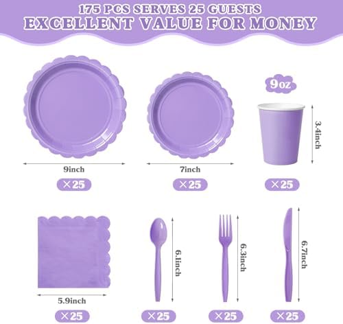 Vyntra 175 Pcs Lavender Paper Plates and Napkins Party Supplies - Image 2