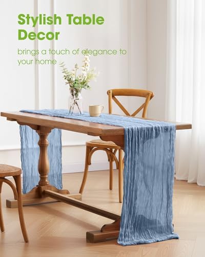 Pureegg 2 Pack Cheesecloth Table Runner 120 Inch Dusty Blue - Image 2
