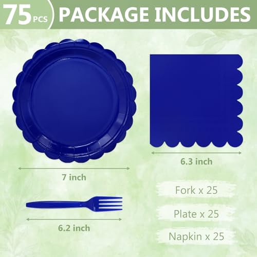 Mulbozy 75 Pcs Royal Blue Paper Plates and Napkins&Forks for Party,25-7" - Image 2