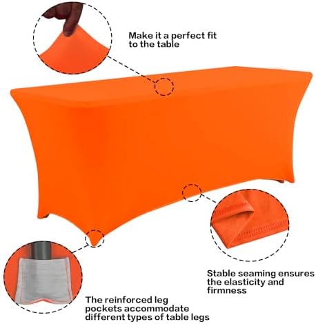 IVAPUPU 2 Pack 8FT Table Cloth for Rectangular Spandex Orange Table Cover - Image 2