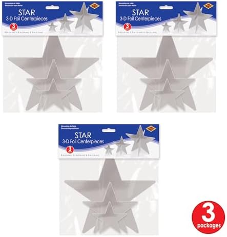 Beistle 3-D Foil Star Centerpieces, 9-Pack Silver Cardstock Table Decorations for Awards Night Themes, New Year’s Eve, Anniversary Parties and Elegant Celebration Displays, Three Sizes 3", 5½", 8" - Image 6