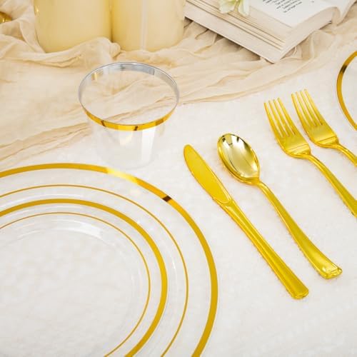 WELLIFE 300 PCS Clear Gold Disposable Dinnerware Set for 50 Guests - Image 5