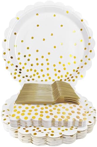 White and Gold Paper Plates and Napkins Party Supplies by WYQJHKV