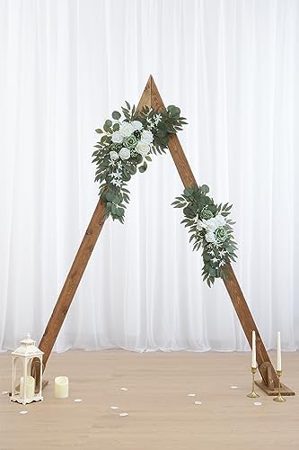 Olalaka 2-Pack Sage Green & White Wedding Flower Swag Set, Large: 35.43"L x 14.56"W, Small: 24.80"L x 12.99"W, Artificial Flowers for Wedding Arch, Ceremony, Table Centerpieces, Wall Hanging - Image 6