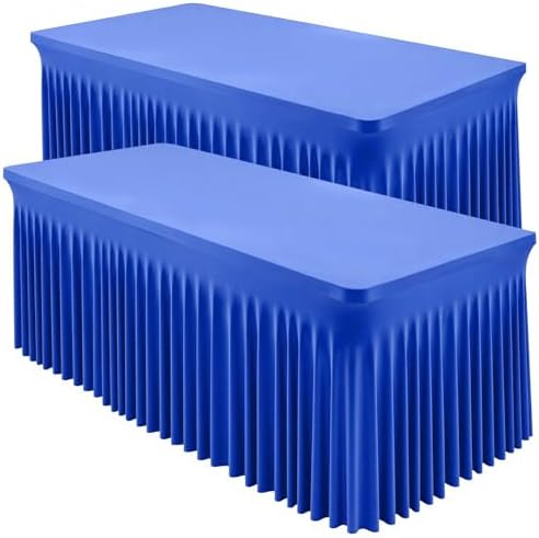 Shillance 2 Packs Royal Blue Tableclothes for 4 Foot Rectangle Table,Wrinkle Free Spandex Tablecovers 4FT Stretch Fitted Table Cloth with Skirt for Birthday Parties Graduations Event Wedding Banquet by Shillance