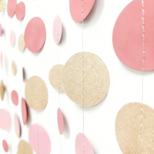 Champagne Gold Rose Pink Polka Dot Garland Champagne Dusty Pink Circle Dot Hanging Streamer Banner for Birthday Bridal Shower Wedding Engagement Retirement Boho Party Decorations Supplies - Image 3