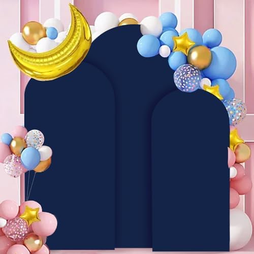 FANPROMS Navy Arch Set - 3 Round Top Wedding Arch Covers - Spandex Backdrop Fabric - 5FT, 6FT, 7FT - Stretchy Decorative Supply for Baby Showers - Image 5