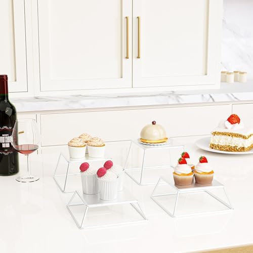Dessert Table Risers Display Stands Food display White Metal Square Retail Pizza,Cupcake,Candy Stands Food Platter Tray,6x6 INCH,Set of 4 - Image 5