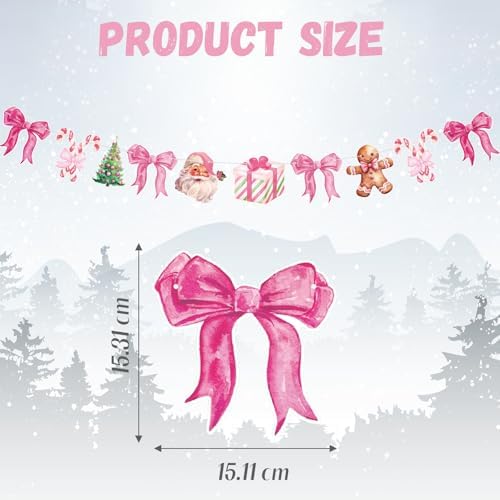 Oudain 2 Pack Pink Christmas Paper Garland 6.56 Ft Santa Gingerbread Bow - Image 2