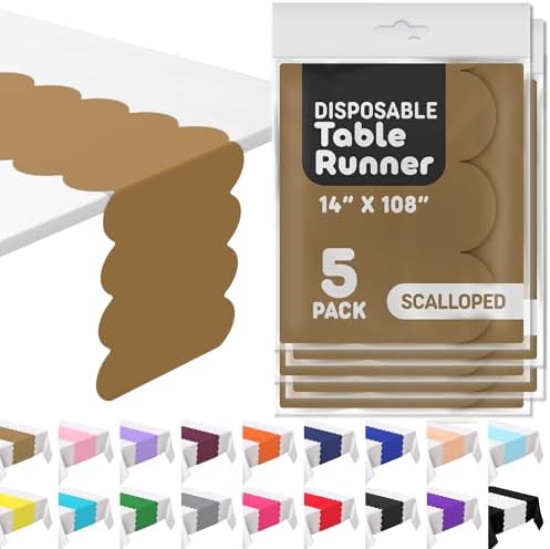 Gold Scallop Table Runner, Disposable Plastic, 5 Pack, 14x108in by Swanoo