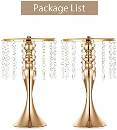 Sziqiqi Gold Floral Centerpiece Riser with Crystal Beads, 2Pcs, 13.8in - Image 7