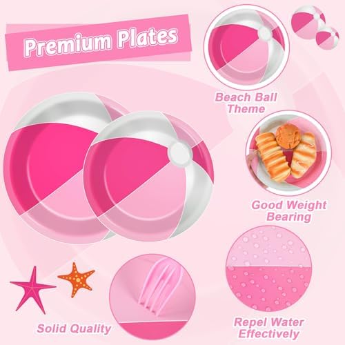96 Pcs Pink Beach Ball Party Supplies Tableware Summer Pool Ball Party Paper Plates and Napkins Set Beach Birthday Party Favors Decorations for Kids Baby Shower Birthday Party Decor Serves 24 - Image 3