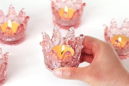 Vixdonos Votive Candle Holders Set of 6 Crown Glass Tealight Candle Holder for Wedding, Party and Home Decor (Pink) by Vixdonos