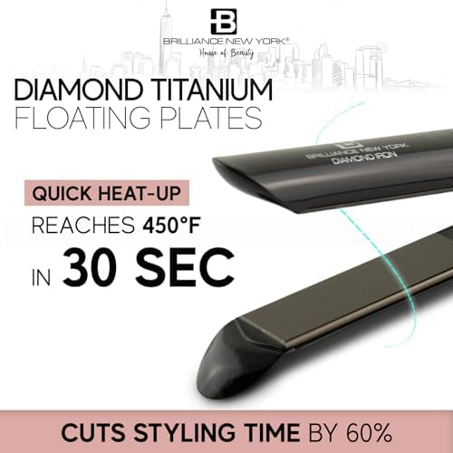 Brilliance New York - 1 Inch Diamond Titanium Flat Iron - 2 in 1 Hair Straightener and Curler - Anti-Static, Frizz-Free Ionic Plates - Auto Shut-Off Dual Voltage Flat Iron w/LCD Display - Image 6