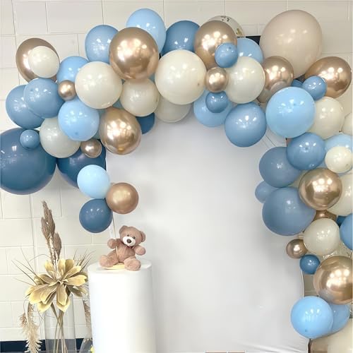 Dusty Blue Balloon Set, 60Pcs 12 Inch Slate Muted Baby Blue Fog Pastel Light Blue White Sand Balloon with Metallic Confetti Champagne Gold Balloons for Boy Birthday Party Baby Bridal Shower Decortaion - Image 5