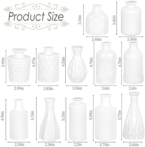 UPBUD White Glass Bud Vases Set of 12, Small Vases for Flowers, Mini Flower Vases in Bulk for Wedding Decoration, Vintage Vase for Baby Shower Centerpieces, Home Décor - Image 4