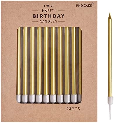 PHD CAKE Gold Long Thin Metallic Birthday Candles, Cake Candles, Birthday Parties, Wedding Decorations, Party Candles, Cake Decorations by PHDCAKE