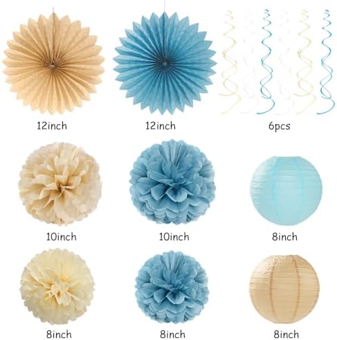 Light-Dusty Blue Beige-Champagne Bridal-Shower Party-Decorations - 31pcs Bride to Be Banner,Boho Neutral Bachelorette Paper Lanterns,Wedding Garland,Tissue Pom Poms Flower Fan Decor Supplies Burgleda - Image 3