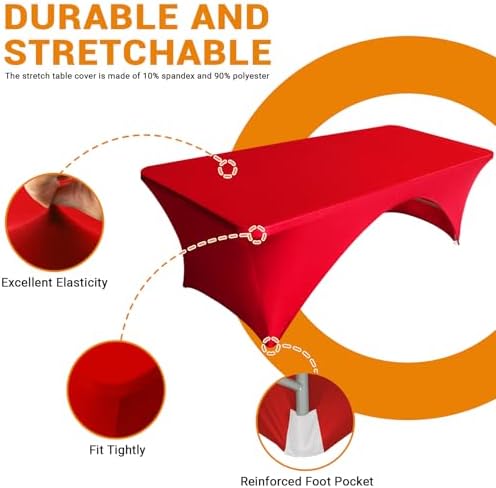 Eurmax USA 2-Pack Spandex Table Cover 8 ft. Fitted 30+ Colors Polyester Tablecloth Stretch Spandex Table Cover-Table Toppers,8 FT Table Cover Open Back (Red) - Image 4