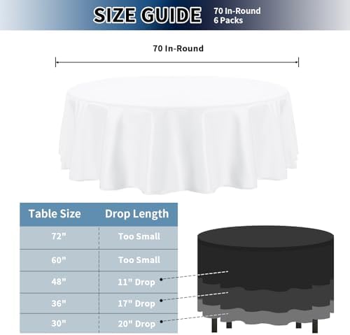 PureFit 6 Pack White Round Table Cloths 70 Inch for Round Table - Image 4