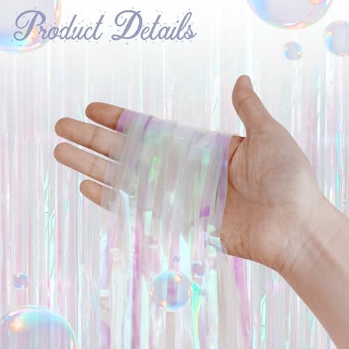 2 Pack White Iridescent Streamers Backdrop, 3.3x6.6ft Foil Fringe Curtains Silver Holographic Door Tinsel Streamers for Birthday, Wedding, Holiday, Bachelorette, Theme Party Decorations - Image 4