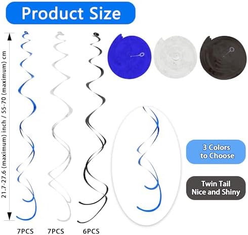 BEISHIDA 20Pcs Blue Black Silver Hanging Swirls Men Birthday Grad Decor - Image 2