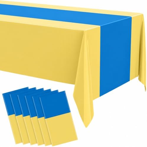 Oudain 6 Pcs Plastic Disposable Table Cloth 54" x 108", Blue, Yellow by Oudain