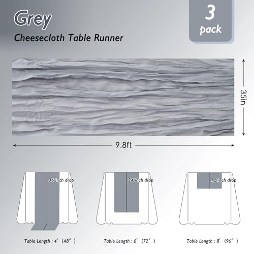 1 Pack Grey Cheesecloth Table Runner 120 Inch Boho Wedding Decor - Image 2