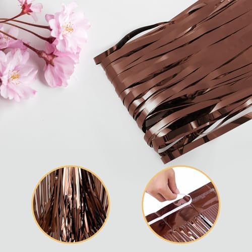 10 Pack Brown Backdrop Curtain 3.2ft x 8.2ft Metallic Tinsel Foil Fringe Curtains Photo Booth Background for Birthday Party Decoration Baby Shower Engagement Wedding Christmas Decoration (Brown) - Image 4