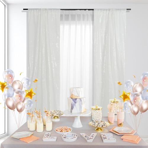PartyDelight White Sequin Backdrop Curtains 2x8ft 4 Panels - Image 6