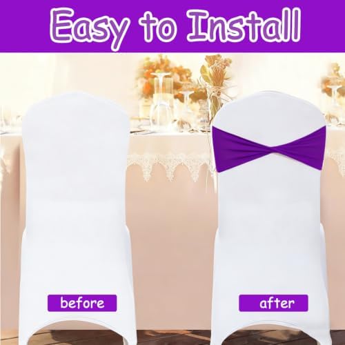Purple Chair Sashes Bows 60Pcs Spandex Chair Sashes Elastic Chair Cover Bands Ties Without Buckle for Wedding Birthday Party Ceremoney Events Decoration - Image 4