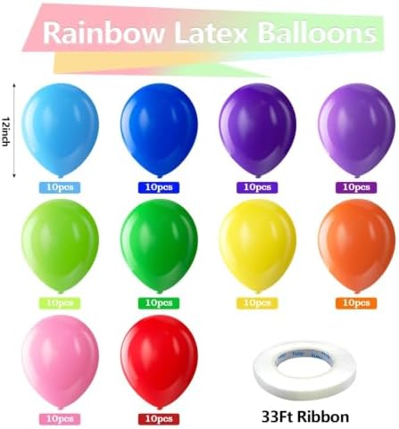 Bezente Assorted Latex Rainbow Balloons 100 Pack 12 inch - Image 2