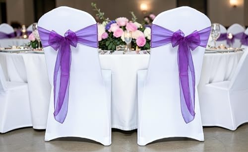 Pack of 150 Organza Chair Sashes for Wedding & Event Décor – Dark Purple - Image 2