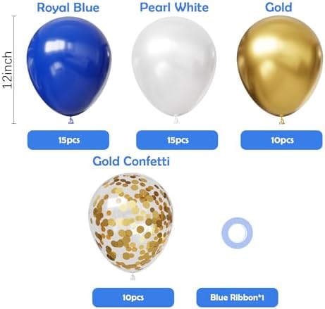 Hiquaty Blue and Gold Balloons,50pcs 12 Inch Royal Blue and White Balloons - Image 2