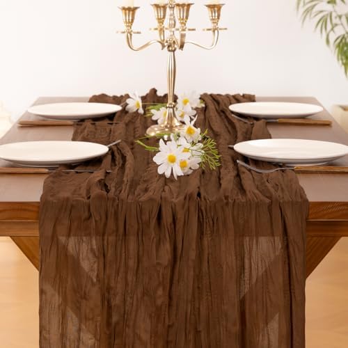 Cheesecloth Table Runner Fall Brown Boho Wedding Birthday Party Home Decor - Image 5