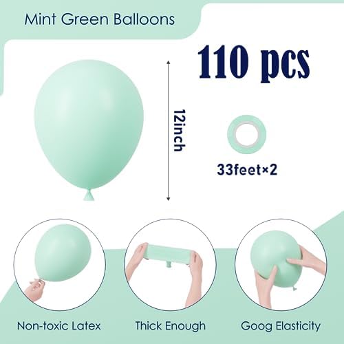 Voircoloria 110pcs Mint Green Pastel Green Latex Party Balloons, 12inch - Image 2