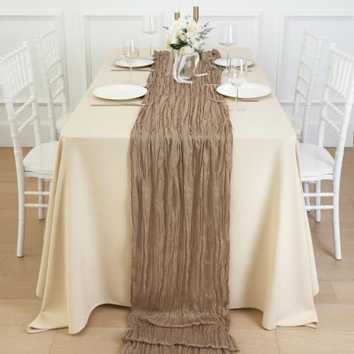 3 Pack Nude Cheesecloth Table Runner 120 Inch Boho Wedding Decor - Image 4