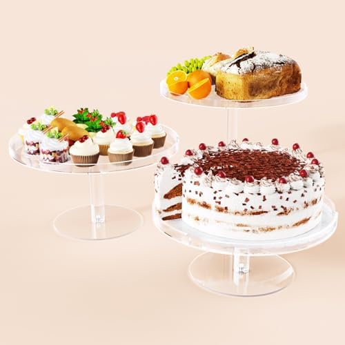 Bakzon Acrylic Cupcake Stand, Clear Dessert Dessert Table Display Set, Cupcake Tower Holder Display with Base for Wedding, Party, Baby Shower, 3 Set Round, Transparent by BAKZON