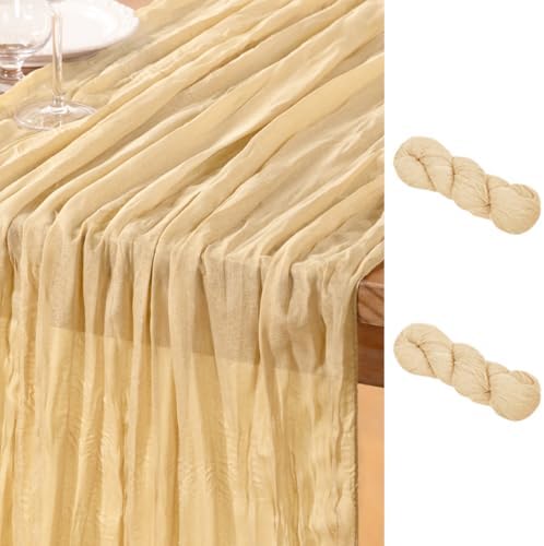 DeZerlor Champagne Cheesecloth Table Runners 2 Pack Summer Boho Runners by DeZerlor