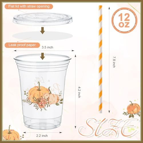 Pickmesh 50 Pcs Fall Little Pumpkin Baby Shower Plastic Cup, Orange - Image 3