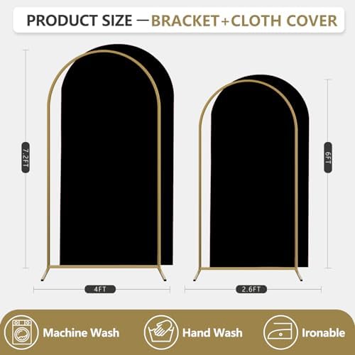Arch Backdrop Stand and Cover Set, 3 Metal Balloon Arch Backdrop 7.2ft 6ft, Gold Arched Stand Frame for Wedding, Parties,Birthday, Backdrop Decorations (Black,7.2ft+6ft) - Image 2