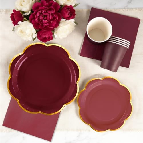 168Pcs Burgundy Paper Plates and Napkins Party Supplies for 24 Guests - Image 7