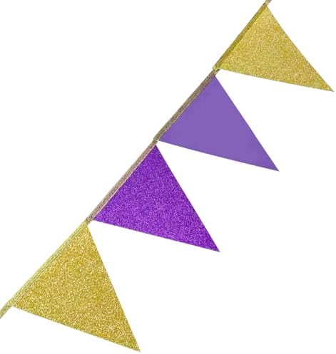 30Ft Purple Gold Party Decoration Pennant Banner Flag Hanging Glitter Paper Triangle Bunting for Birthday Bridal Shower Wedding Shower Bachelorette Engagement Lavender Lilac Violet Party Supplies - Image 6