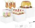 Metal Buffet Risers,4PCS Food Risers for Buffet Table 5in to 8in Display Stand with Mini Acrylic Signs for Catering Dessert Collectibles Jewelry Figures Show Grayish White Cube Boxes Nesting Risers with Hollow Bottoms by YFEEN